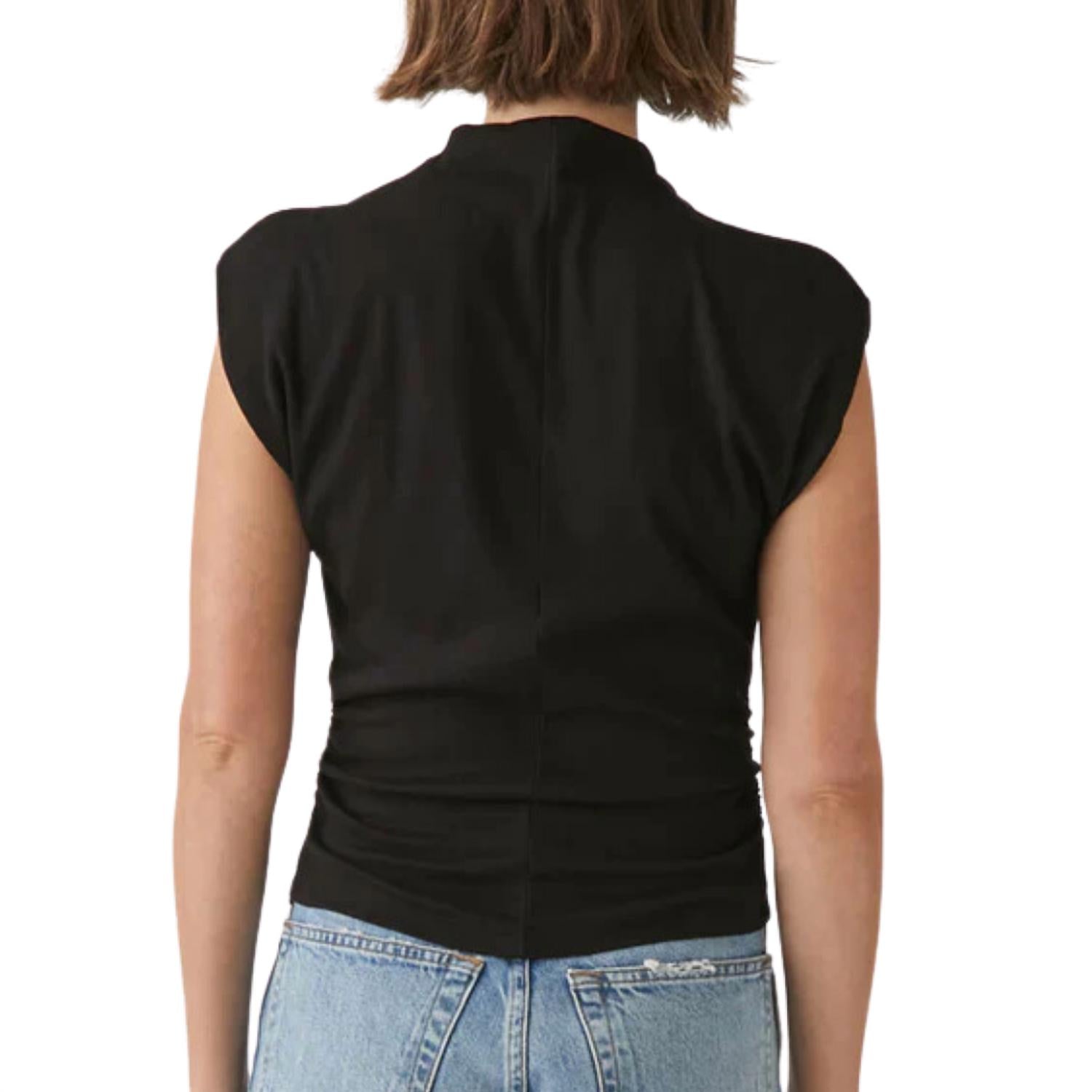 Michael Stars Amara Ribbed Power Shoulder Tee in black 1 - women's t-shirt - detail view