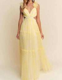 Maniju - Golden Embrace Ruffled Tulle Gown