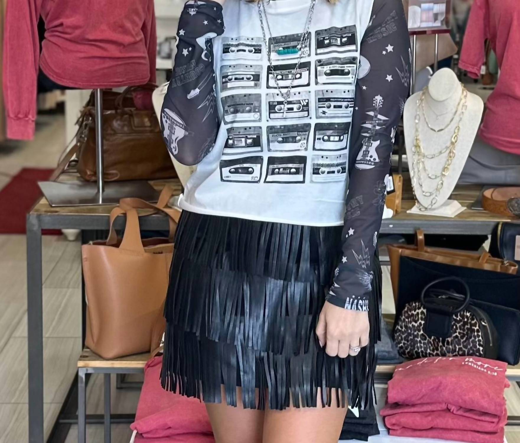 Jade By Jane - Western Faux Leather Fringe Mini Skirt