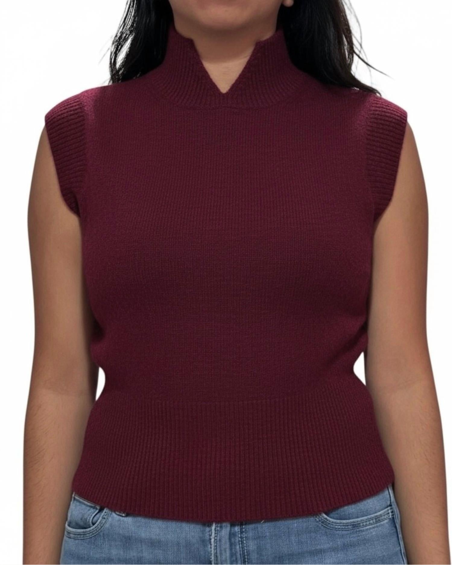 White + Warren Cashmere Sleeveless Mock Neck Vest in sangria - women's jacket