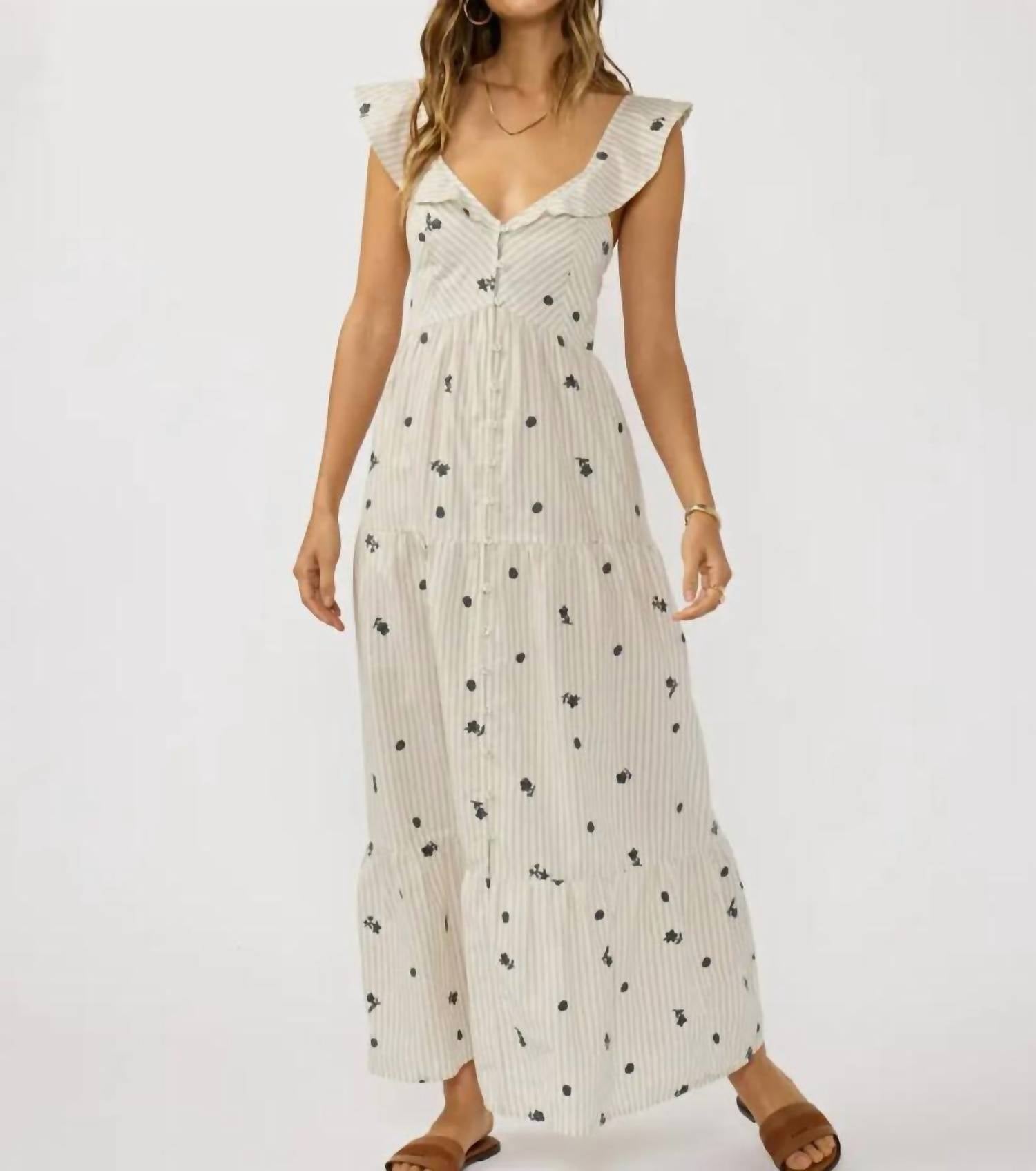 LOVESTITCH The Petal Thread Tiered Maxi Dress in natural grey - women's dress