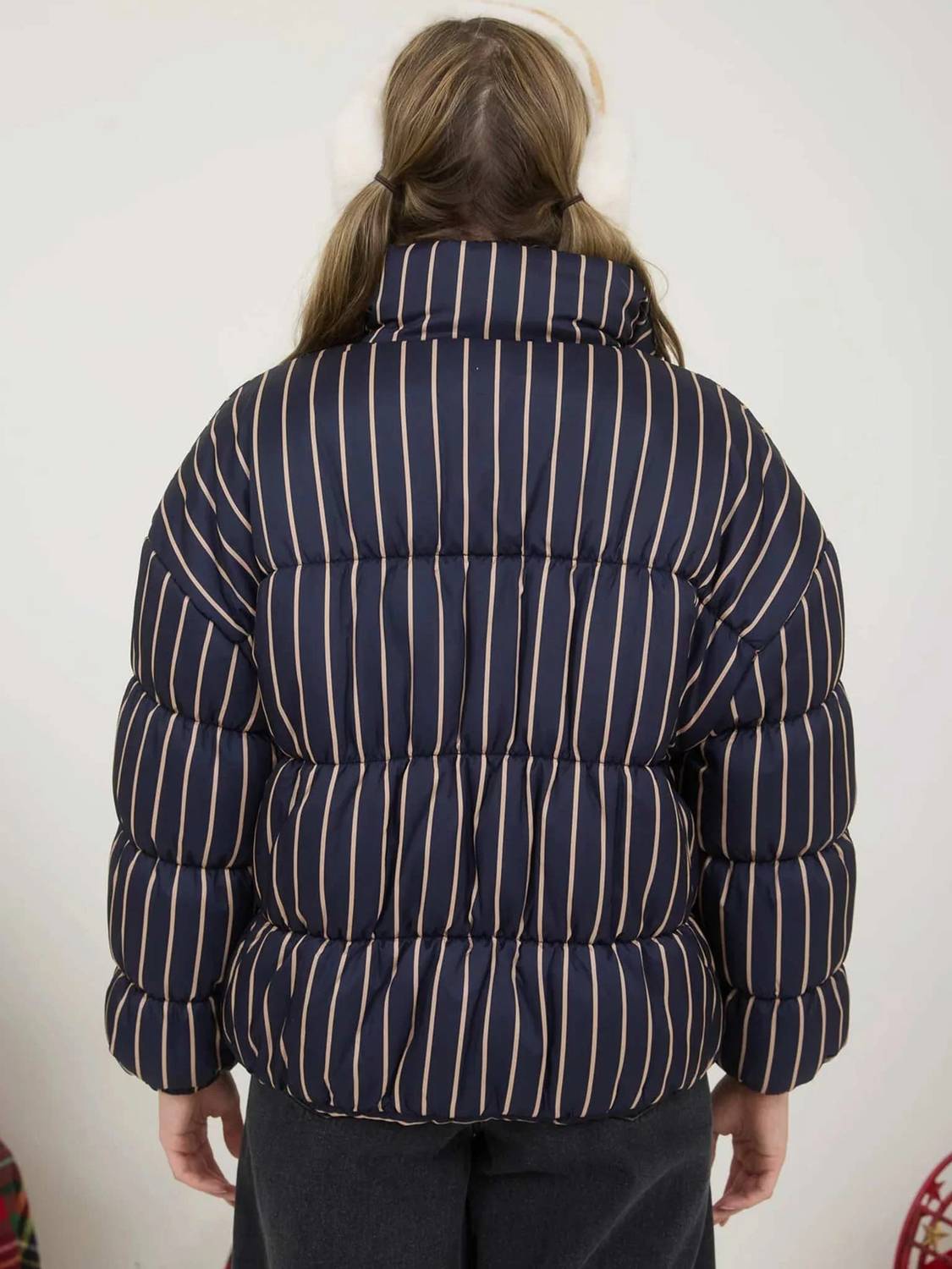 Blu Pepper - Women's Striped High Neck Puffer Jacket