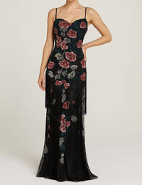 Mac Duggal - Floral Embroidered Fringe Gown