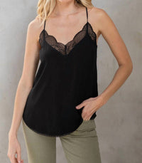 Lovestitch - Spaghetti Strap Lace Trim Cami Top