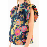 Thml - Ruffle Sleeves Floral Print Top