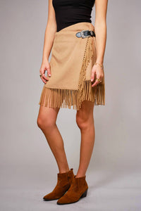 Blue B - Fringe Buckle Wrap Mini Skirt