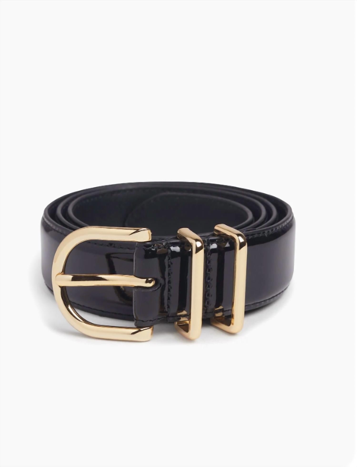Favorite Daughter Patent Fancy Juni Belt in black gold - women's accessory