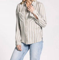 Thread & Supply Myla Button Down Shirt in beige - women's shirt - detail view