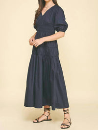 PINCH Smocking Detail Maxi Dress in ink - women's dress - detail view