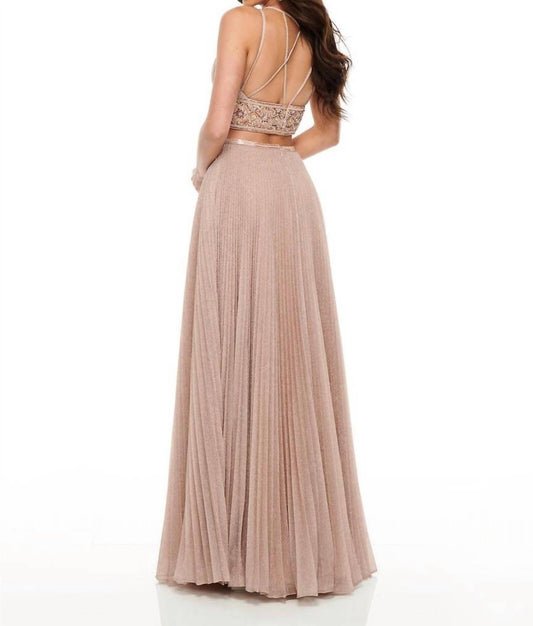 Rachel Allan - Pleated Shimmer Woven Two-piece Prom Gown