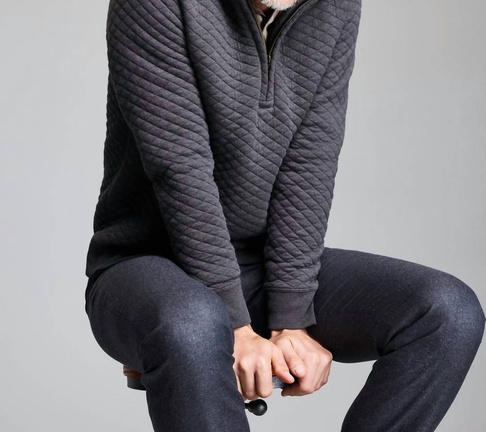 Billy Reid Diamond Quilt Half Zip Sweater in black - men's sweater - alternate view