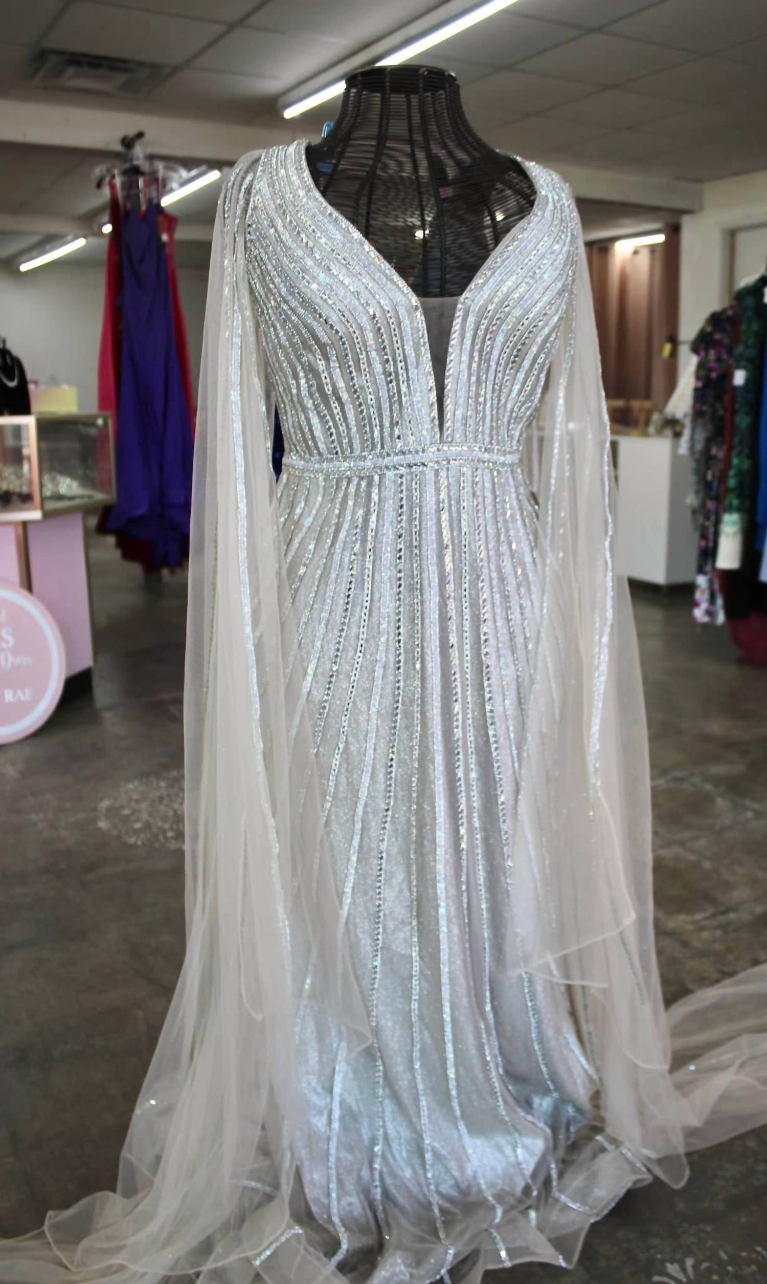 Ladivine - Cape Sleeve Formal Dress - Plus