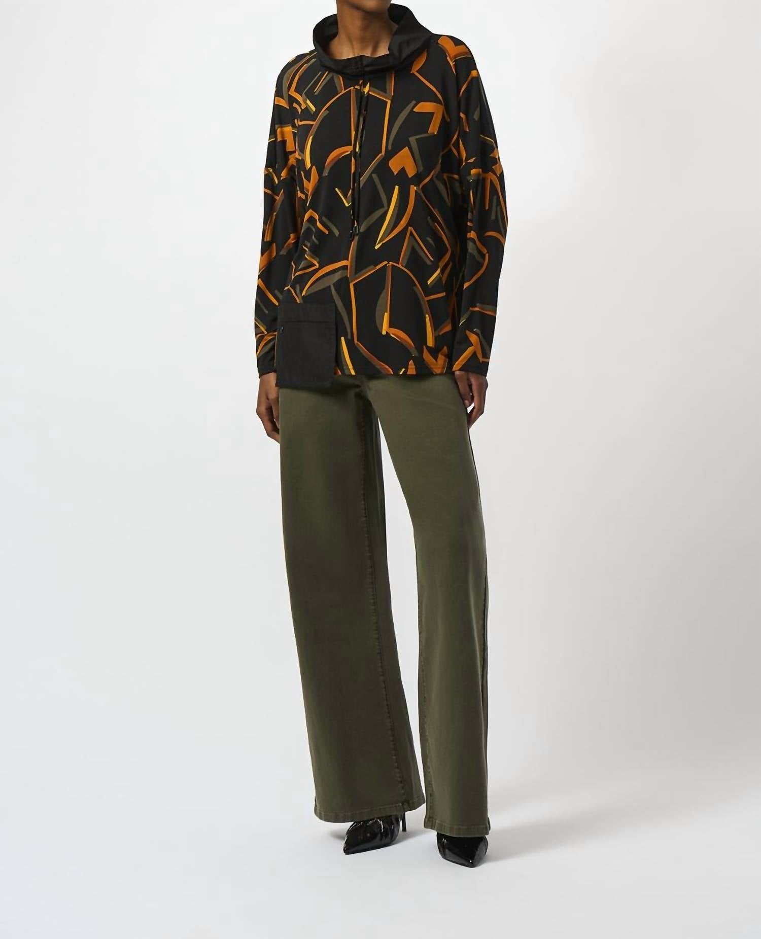 Joseph Ribkoff Cowl Neck Pullover With Pocket in black multi - women's shirt - alternate view