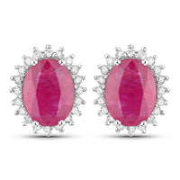 Diana M Jewels Women's Oval Natural Ruby Stud Earrings (3.14 Ct) - Signature Plus in 14k white gold - women's jewelry
