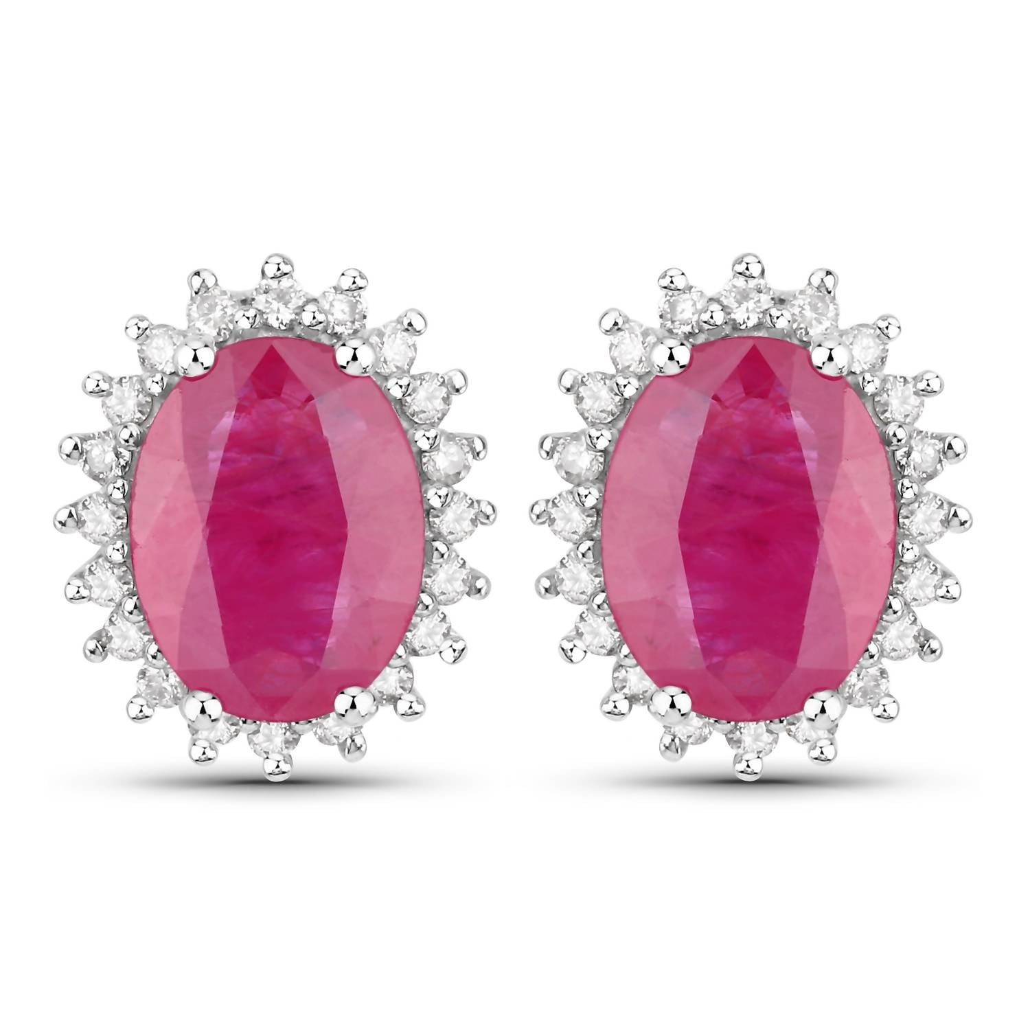 Diana M Jewels Women's Oval Natural Ruby Stud Earrings (3.14 Ct) - Signature Plus in 14k white gold - women's jewelry