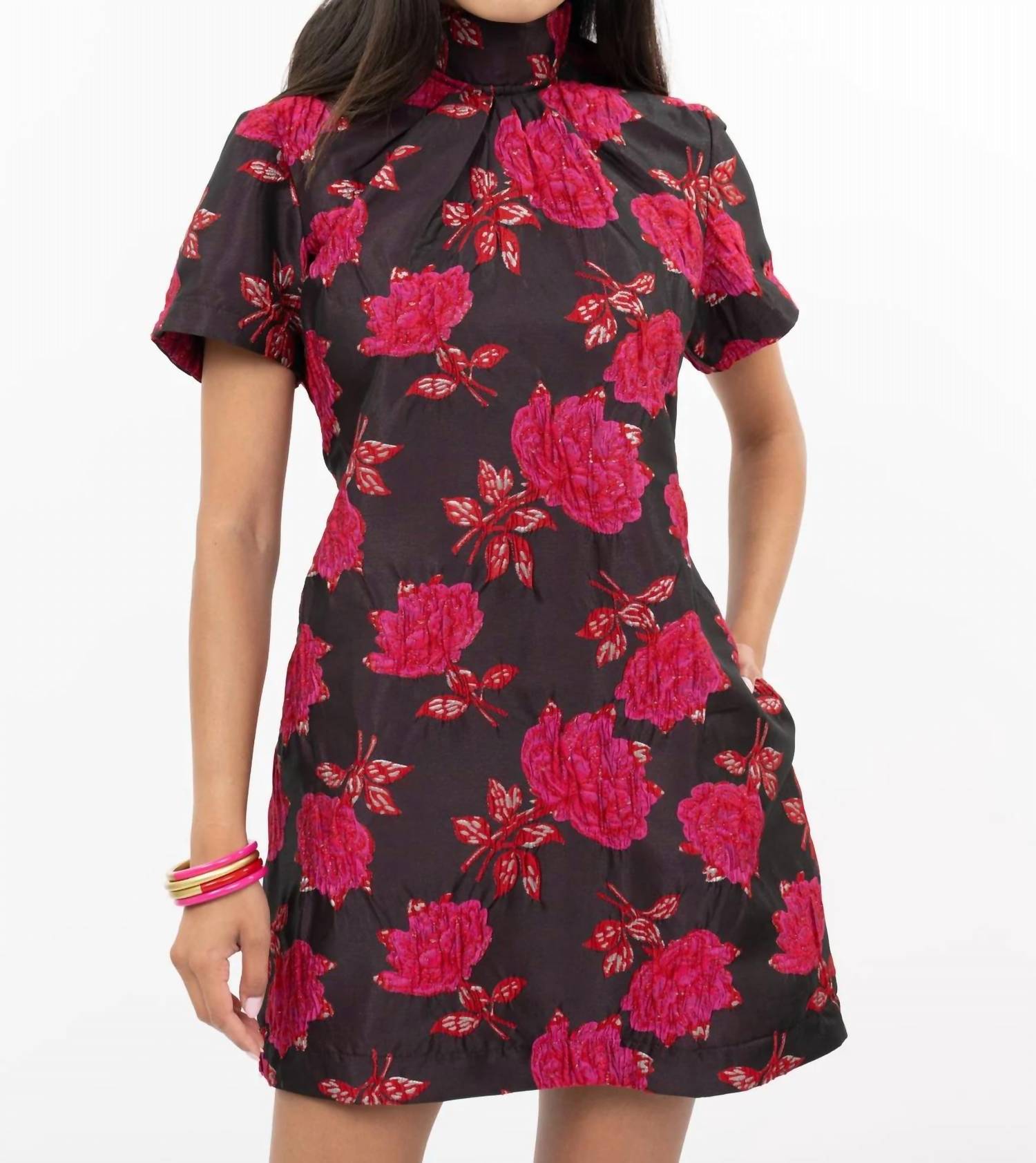 Uncle Frank - Elegant Floral Brocade Mini Dress