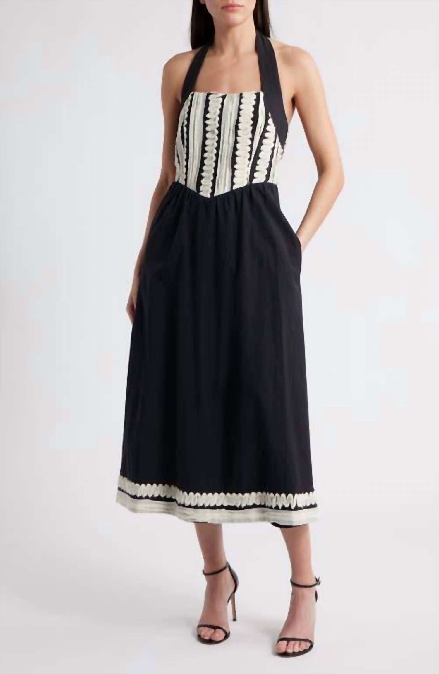Adelyn Rae - Fernanda Halter Ribbon Blocked Midi Dress