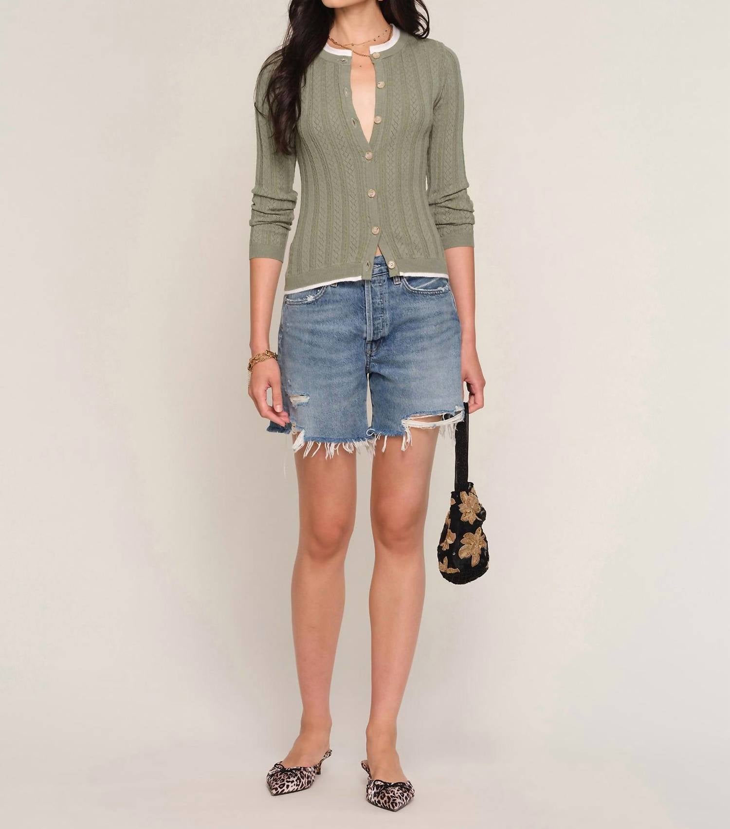 heartloom Tommy Long Sleeve Cardi Sweater in sage - women's sweater
