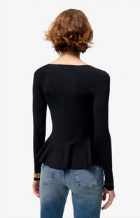 vanessabruno The Flower Jumper Top in black - women's long sleeve top - detail view