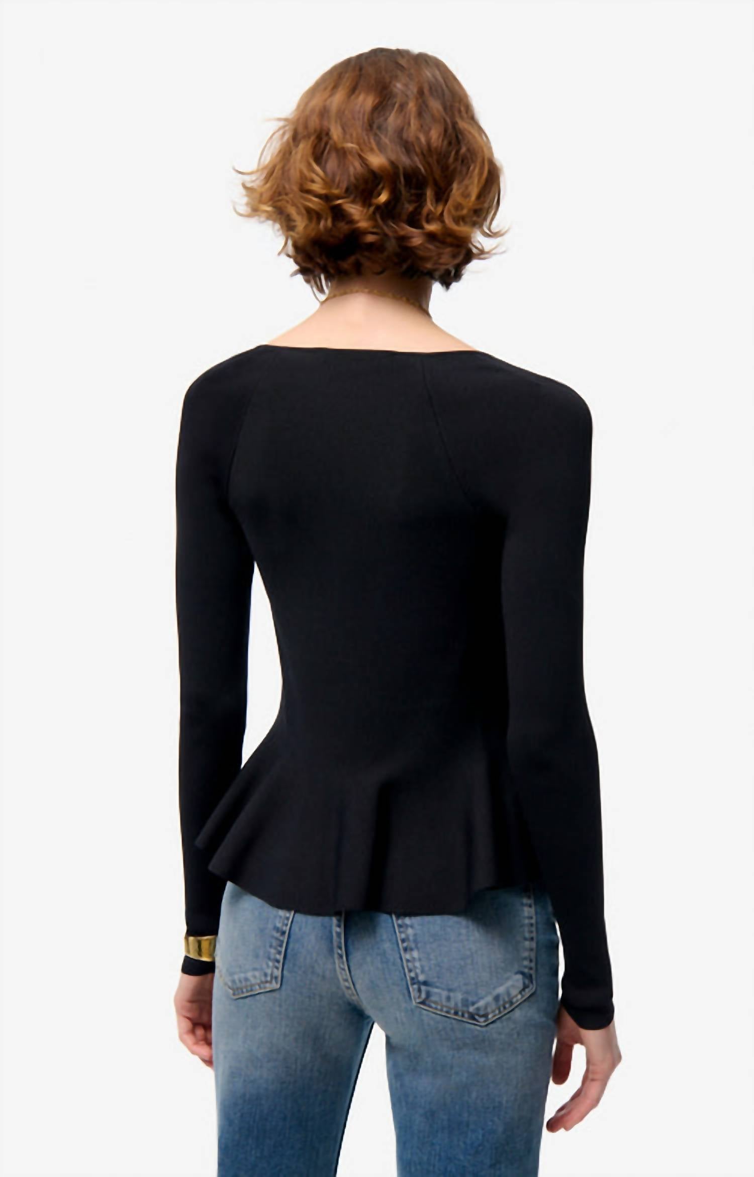 vanessabruno The Flower Jumper Top in black - women's long sleeve top - detail view