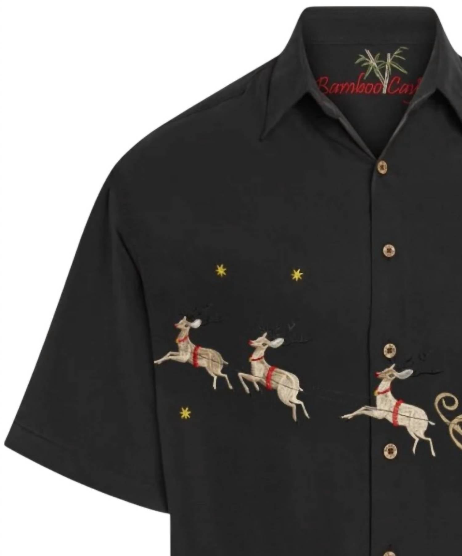 Bamboo Cay - Men's Flying Santa Embroidered Christmas Shirt