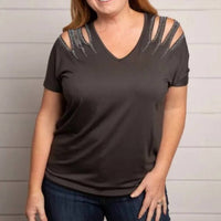 Vocal Apparel - Laser Cut Stone Shoulder Top