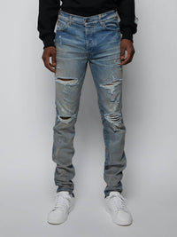 Amiri Men's Thrasher Plus Distressed Jeans in clay indigo - men's jeans - detail view