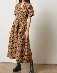 Lilla P Collared Maxi Shirt Dress in animal floral - women's dress