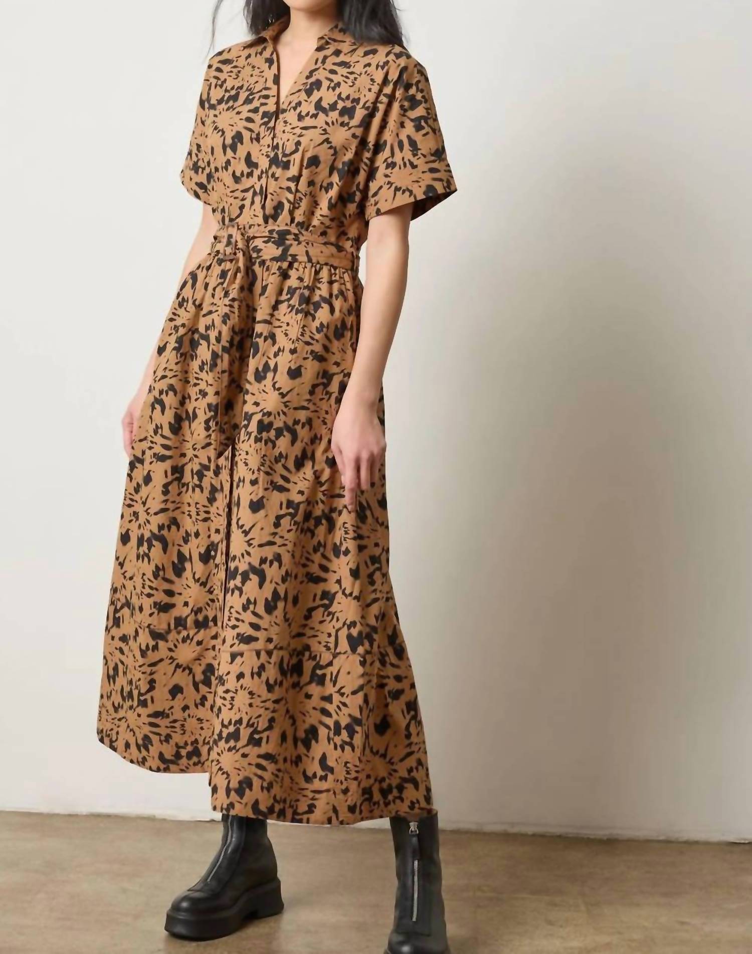 Lilla P Collared Maxi Shirt Dress in animal floral - women's dress