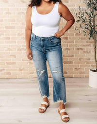 Judy Blue - Women's High Waist Distressed Crop Straight Leg Jeans