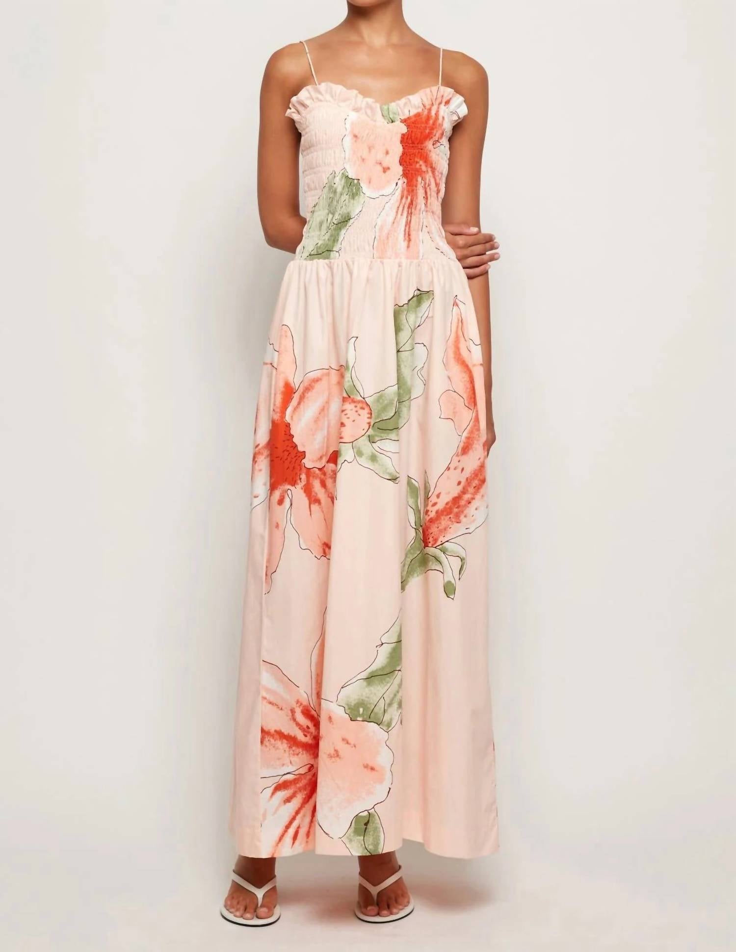 SWF Ruffled Bodice Midi Dress in hibiscus glow - women's dress