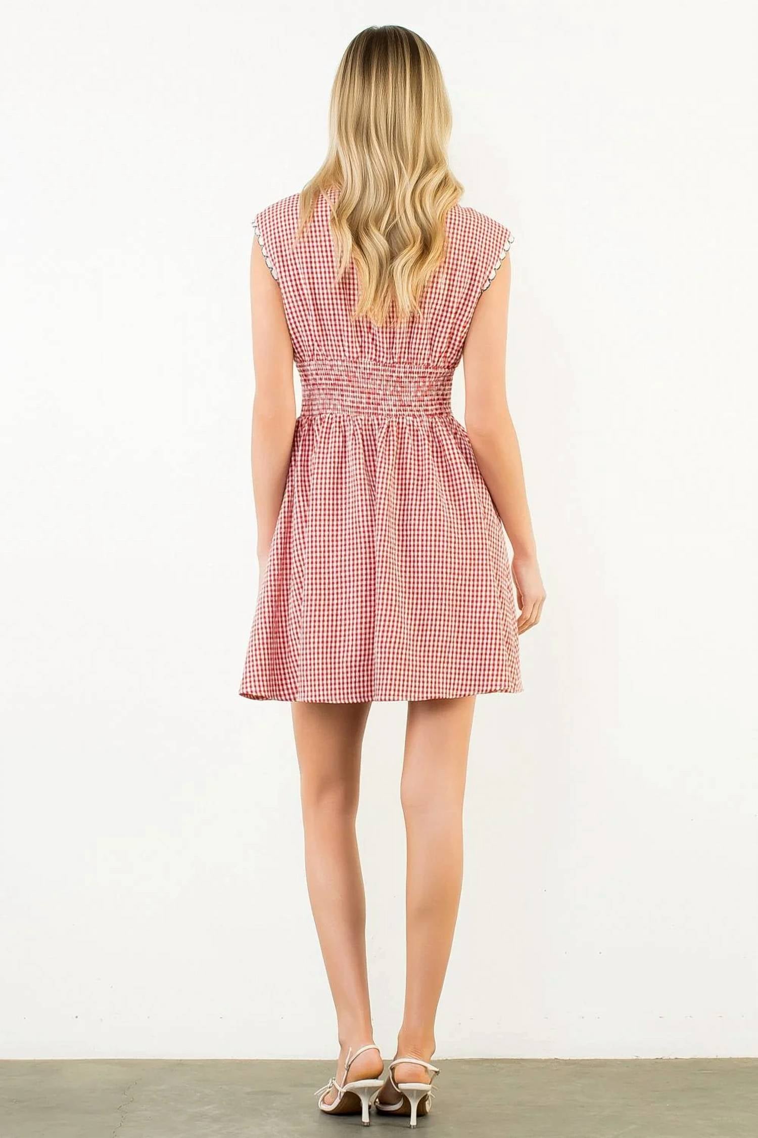 Thml - Gingham Smocked Waist Zip Front Dress