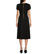 Calvin Klein - Scuba Crepe Short Tulip Sleeve A-line Midi Dress