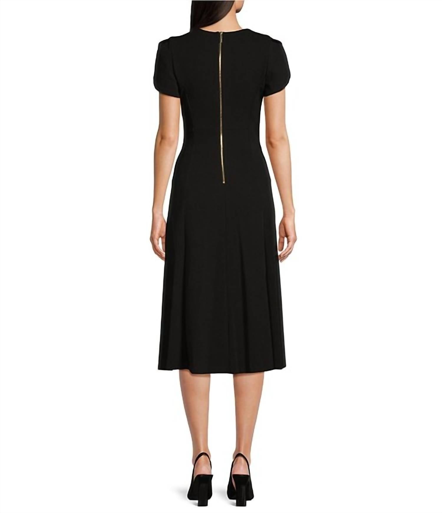 Calvin Klein - Scuba Crepe Short Tulip Sleeve A-line Midi Dress