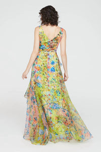 Theia - Mindy Organza V-neck Gown