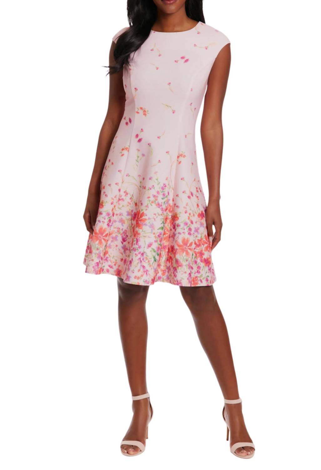 London Times - Floral Cap Sleeve A-Line Dress