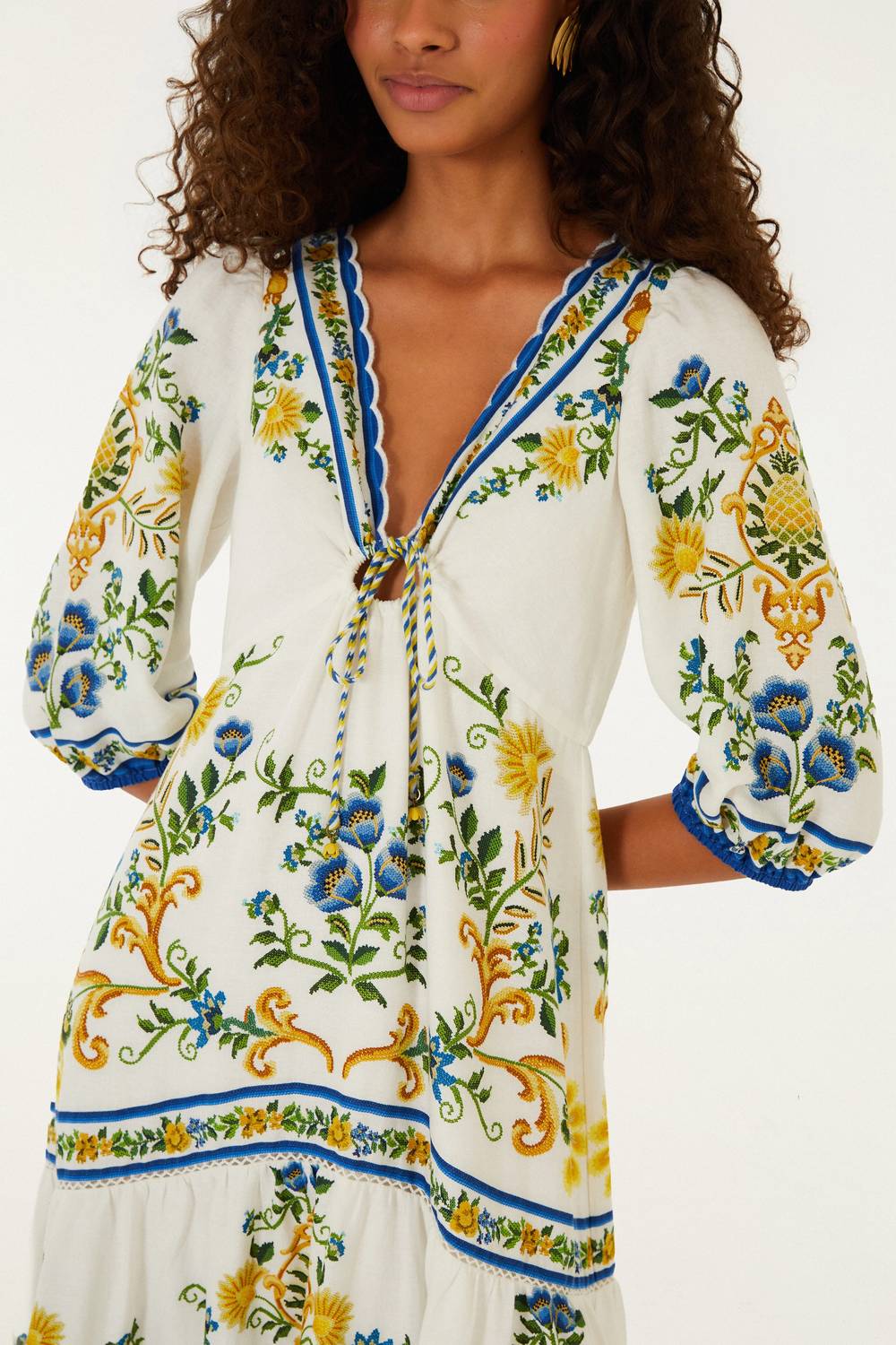 Farm Rio - Emily Floral Tapestry Drawstring Midi Dress