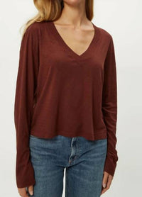Michael Stars - Brea Supima Slub Cropped Long Sleeve V-Neck Tee