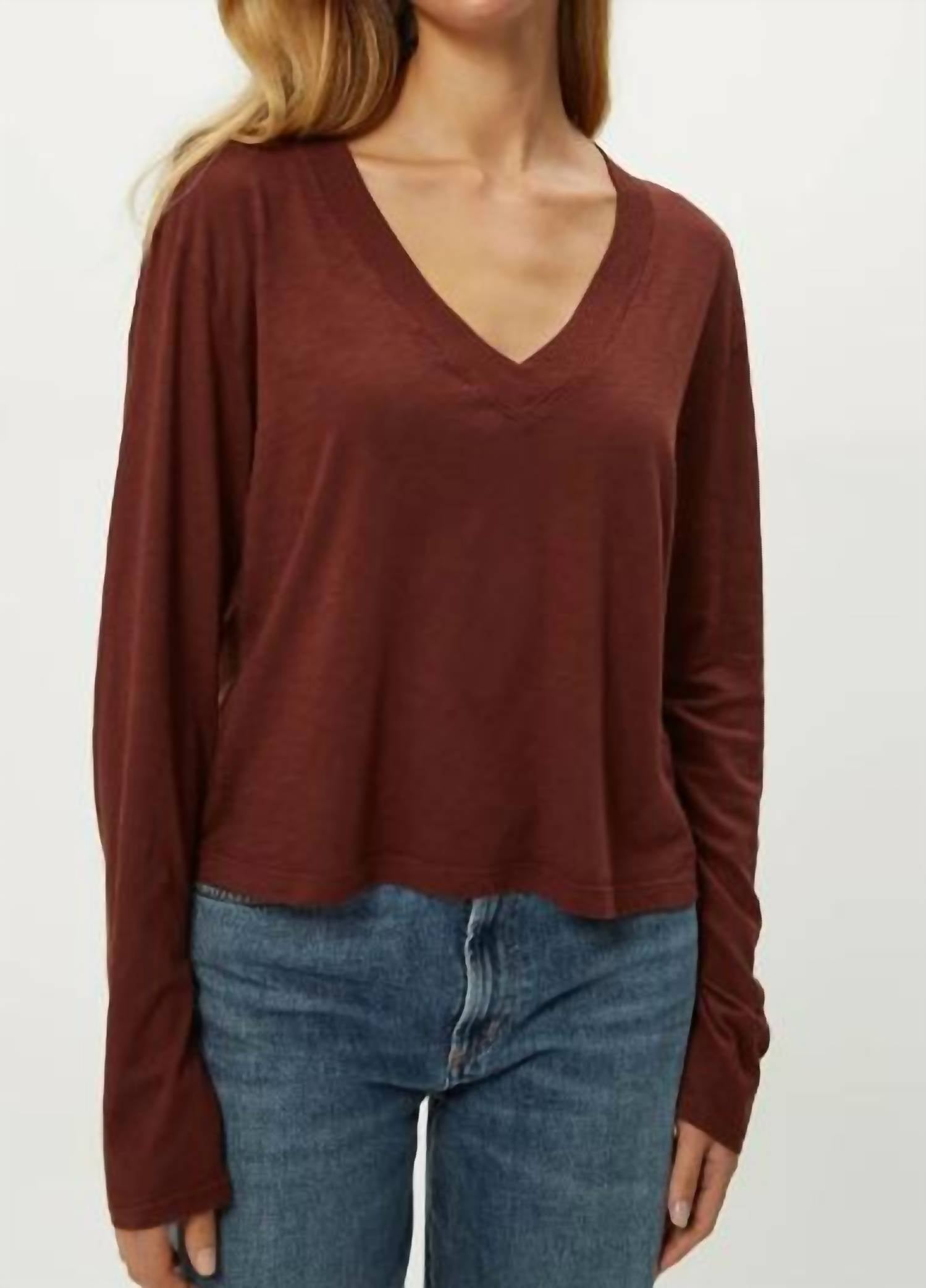 Michael Stars - Brea Supima Slub Cropped Long Sleeve V-Neck Tee