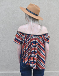 Fascination - Off The Shoulder Stripe Woven Top