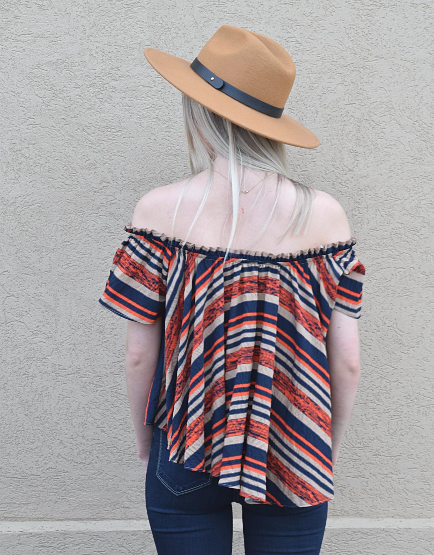 Fascination - Off The Shoulder Stripe Woven Top