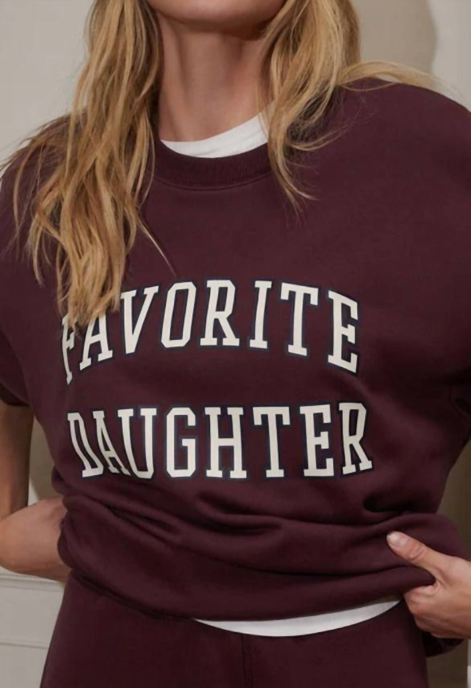 Favorite Daughter Collegiate Sweatshirt in burgandy - women's top - detail view