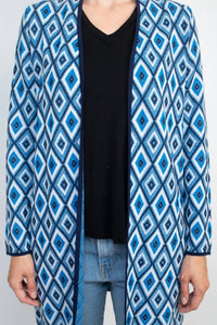 Kasper - Open Front Piping Detail Diamond Jacquard Cardigan