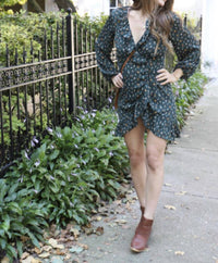 She + Sky - Long sleeve ruffled ditsy floral wrap dress