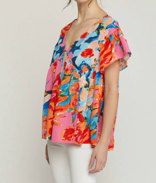 Entro - Floral Babydoll Ruffle Sleeve Top