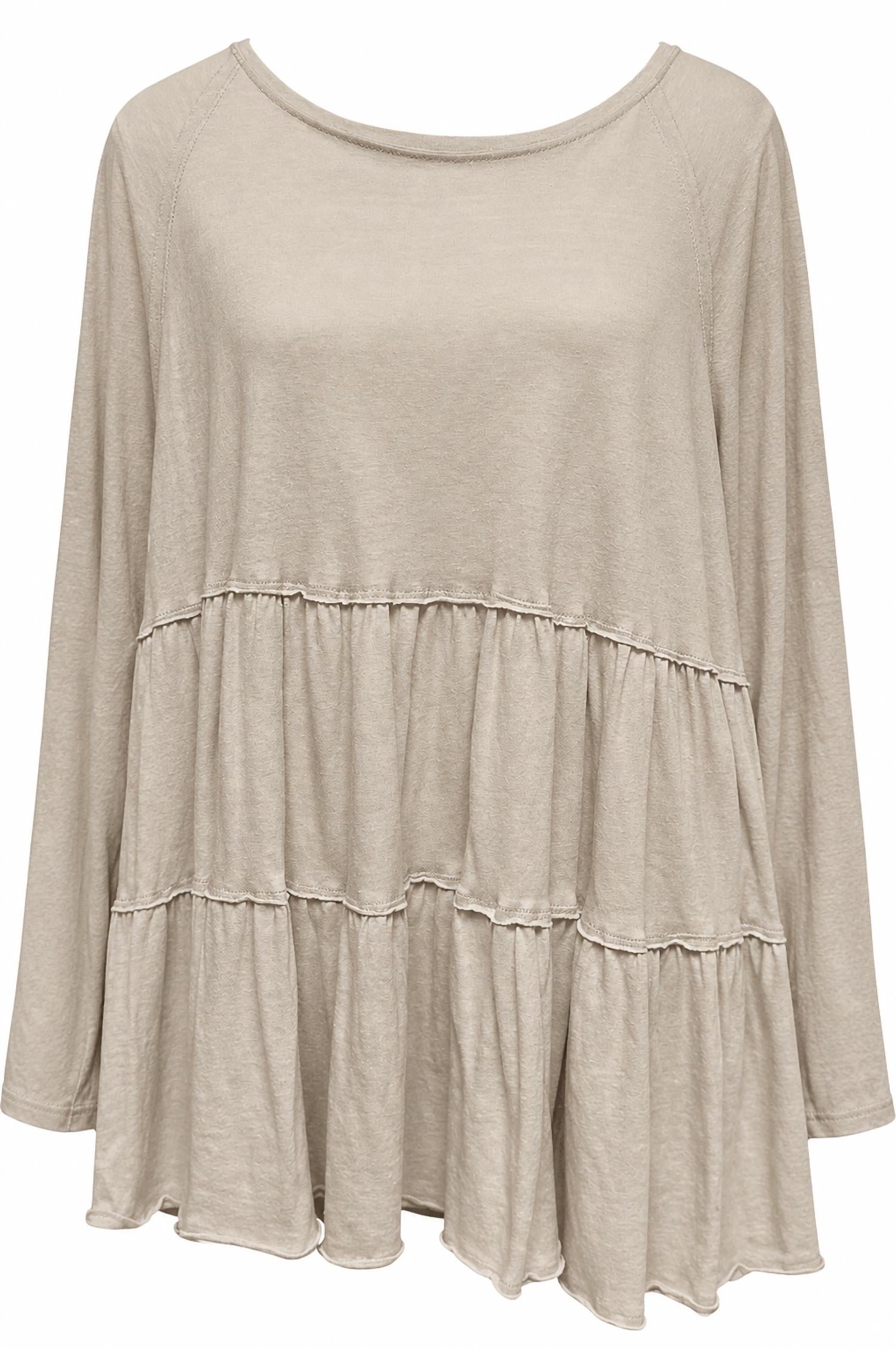Easel - Women's Ruffle Bottom Long Sleeve Cotton Top