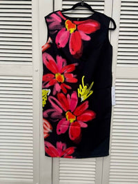 IC Collection Vibrant Floral Sleeveless Sheath Dress in black multi - women's dress - detail view