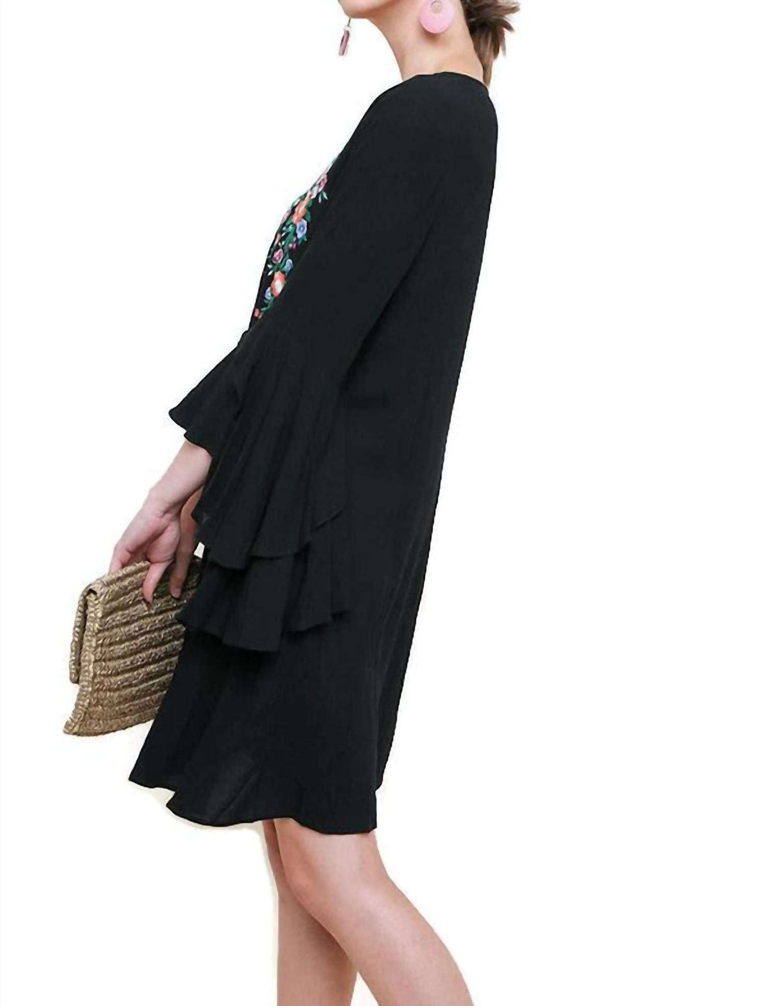 umgee Layered Ruffle Sleeve Mini Dress in black - women's dress - view 5