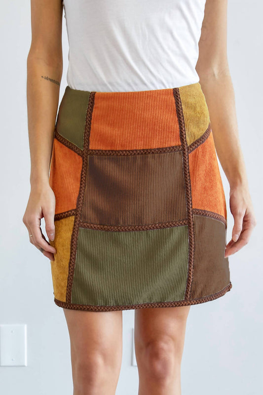 Corduroy Color Block Mini Skirt