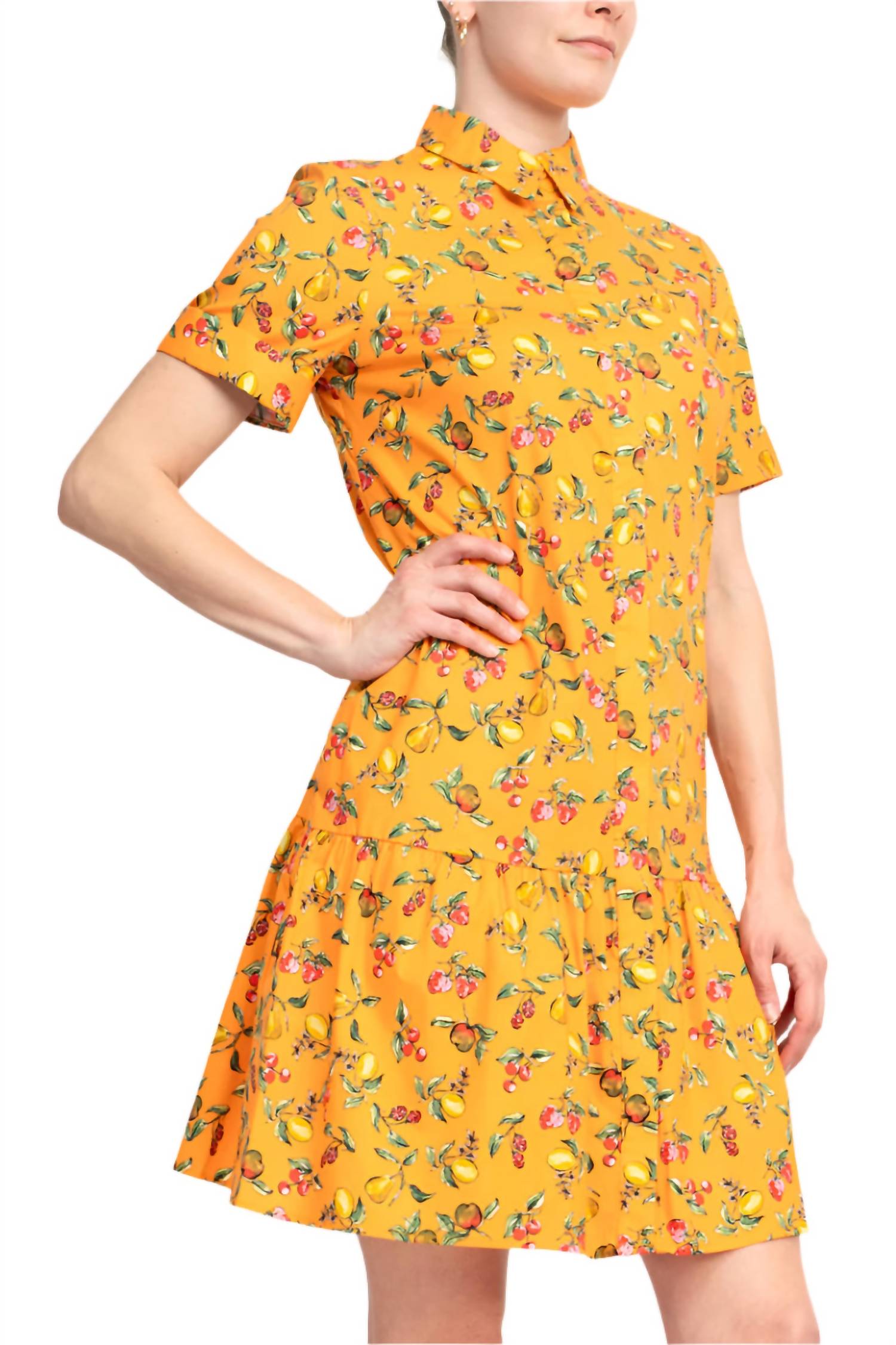 Donna Morgan - Folded Sleeve Cotton Blend Dress With Pockets